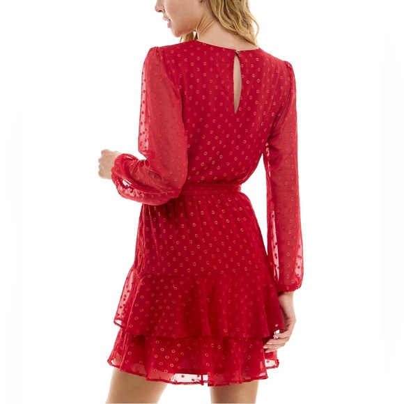Juniors' Clip-Dot Ruffled Fit & Flare Dress - Picture 3 of 6